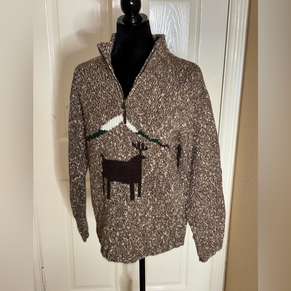 Vintage Unisex Pendleton Brown Zipper Cardigan Sweater Deer M - Picture 3 of 10